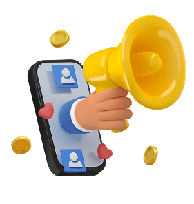 3D Megaphone with phone and coins