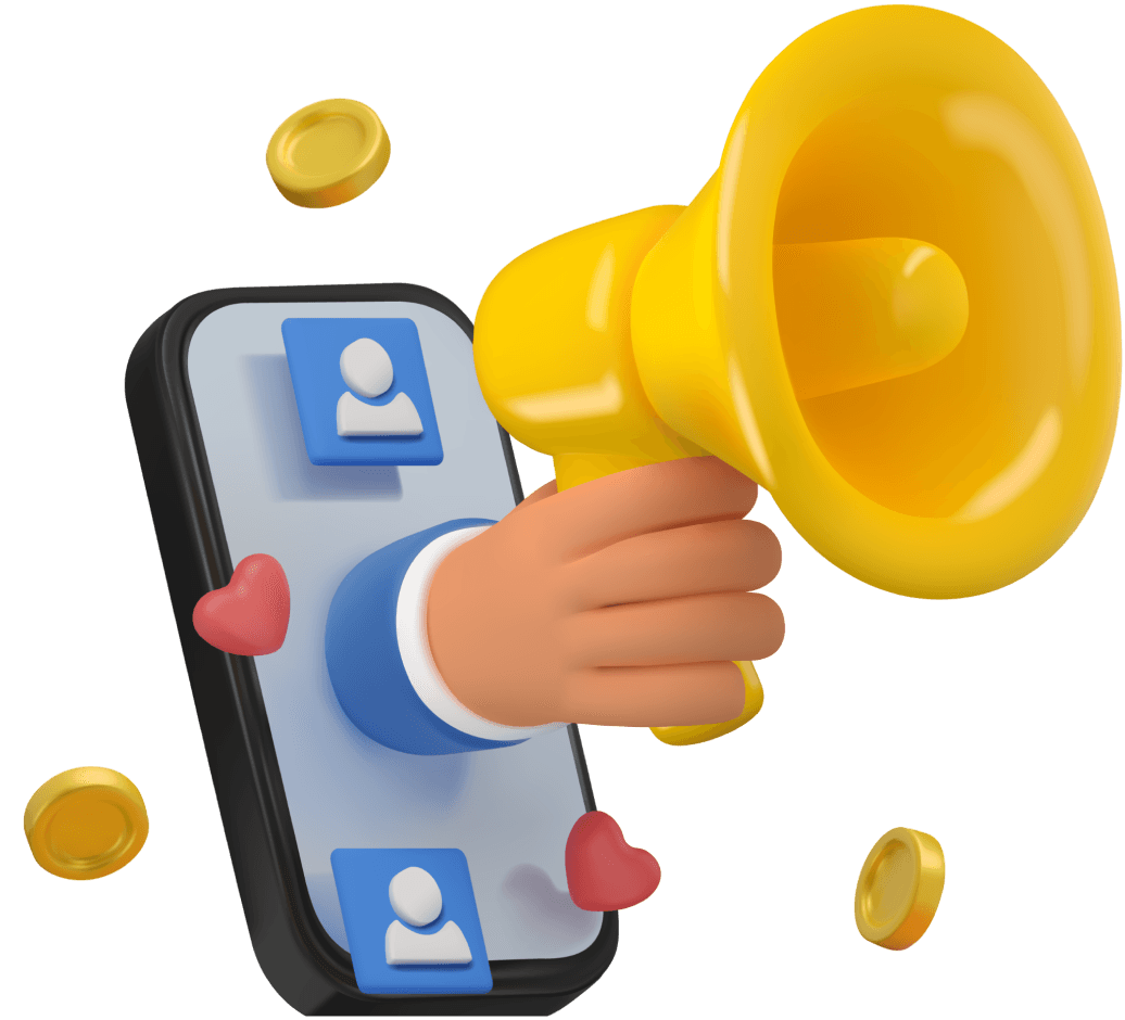 3D Megaphone with phone and coins