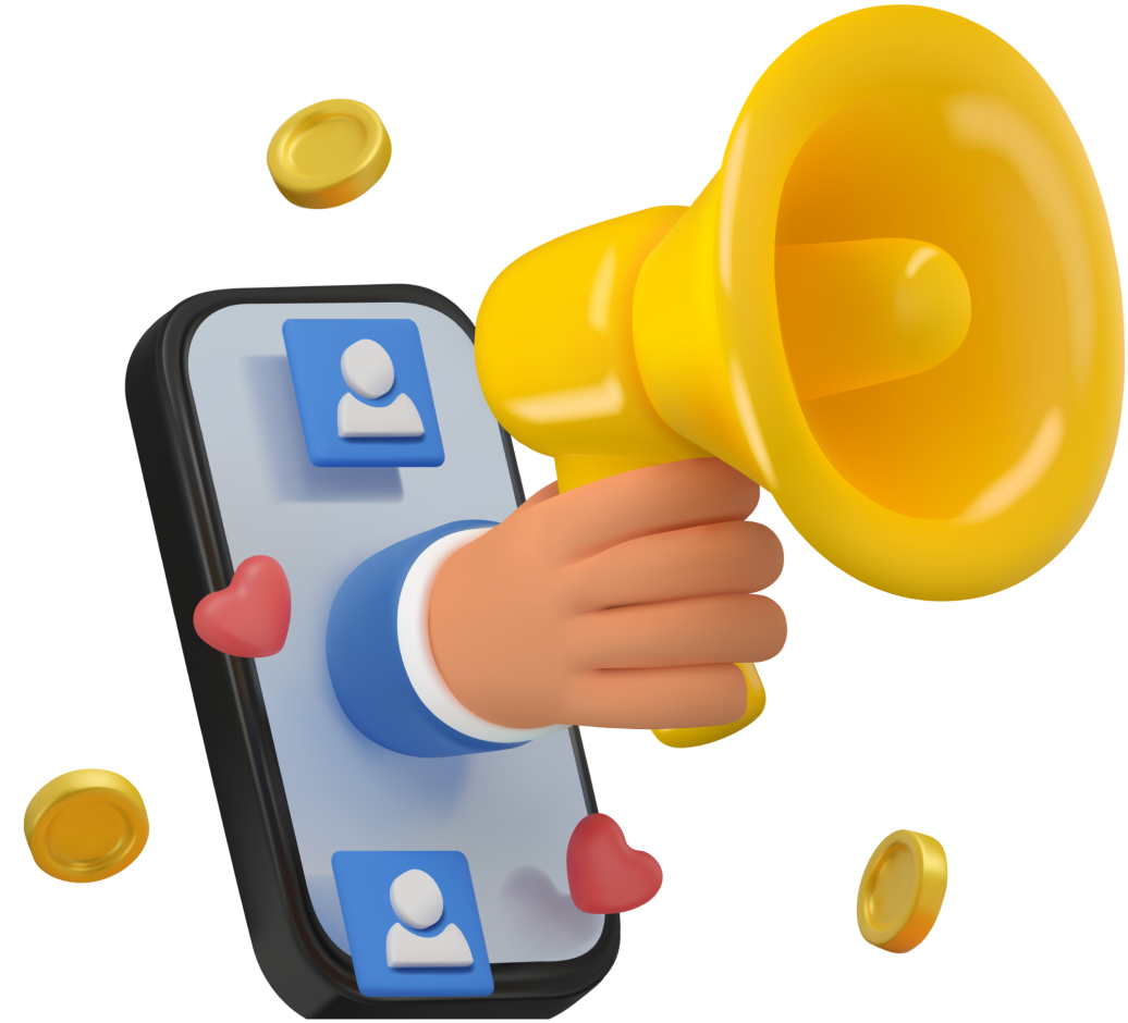 3D Megaphone with phone and coins