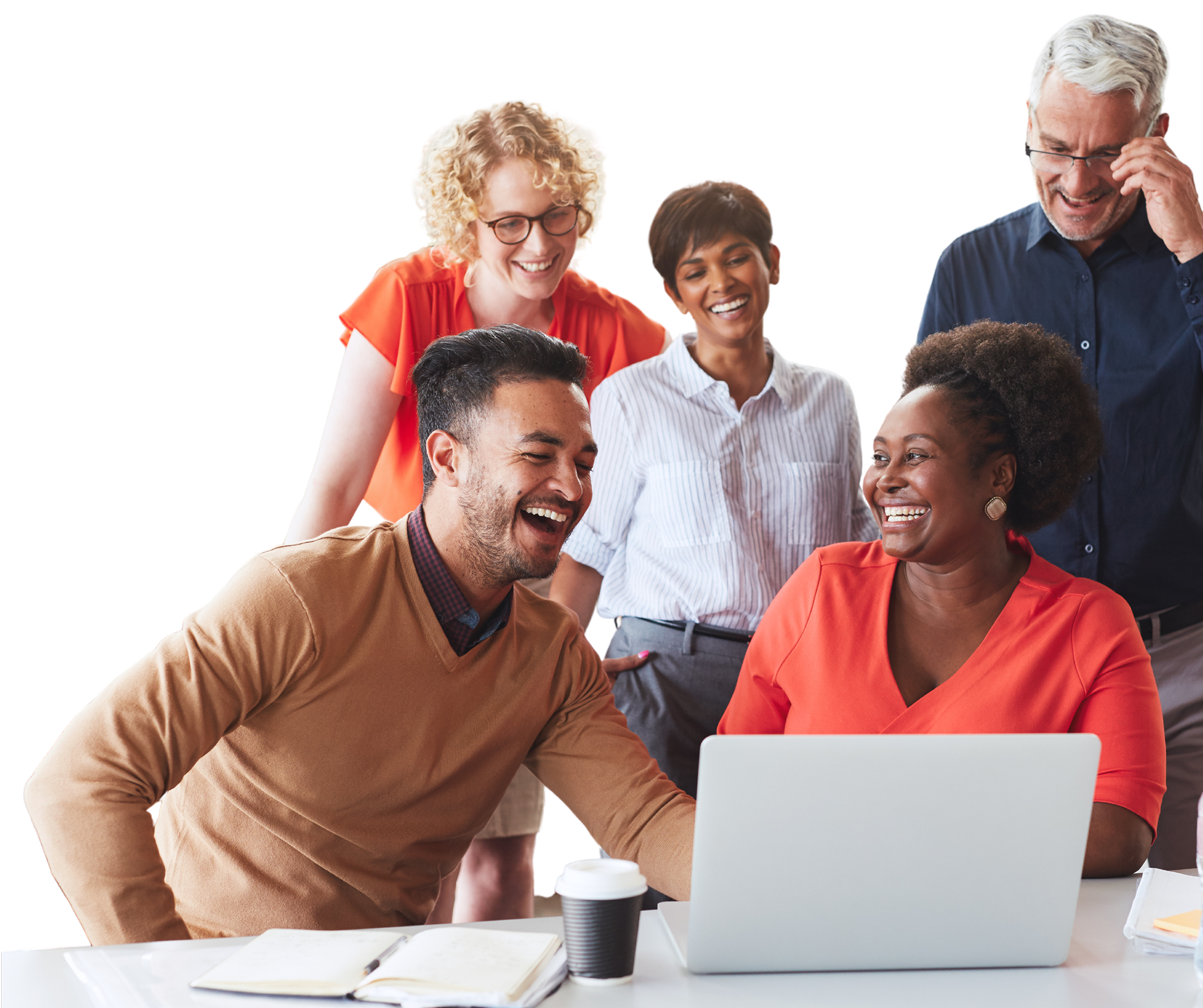 Happy team collaborating